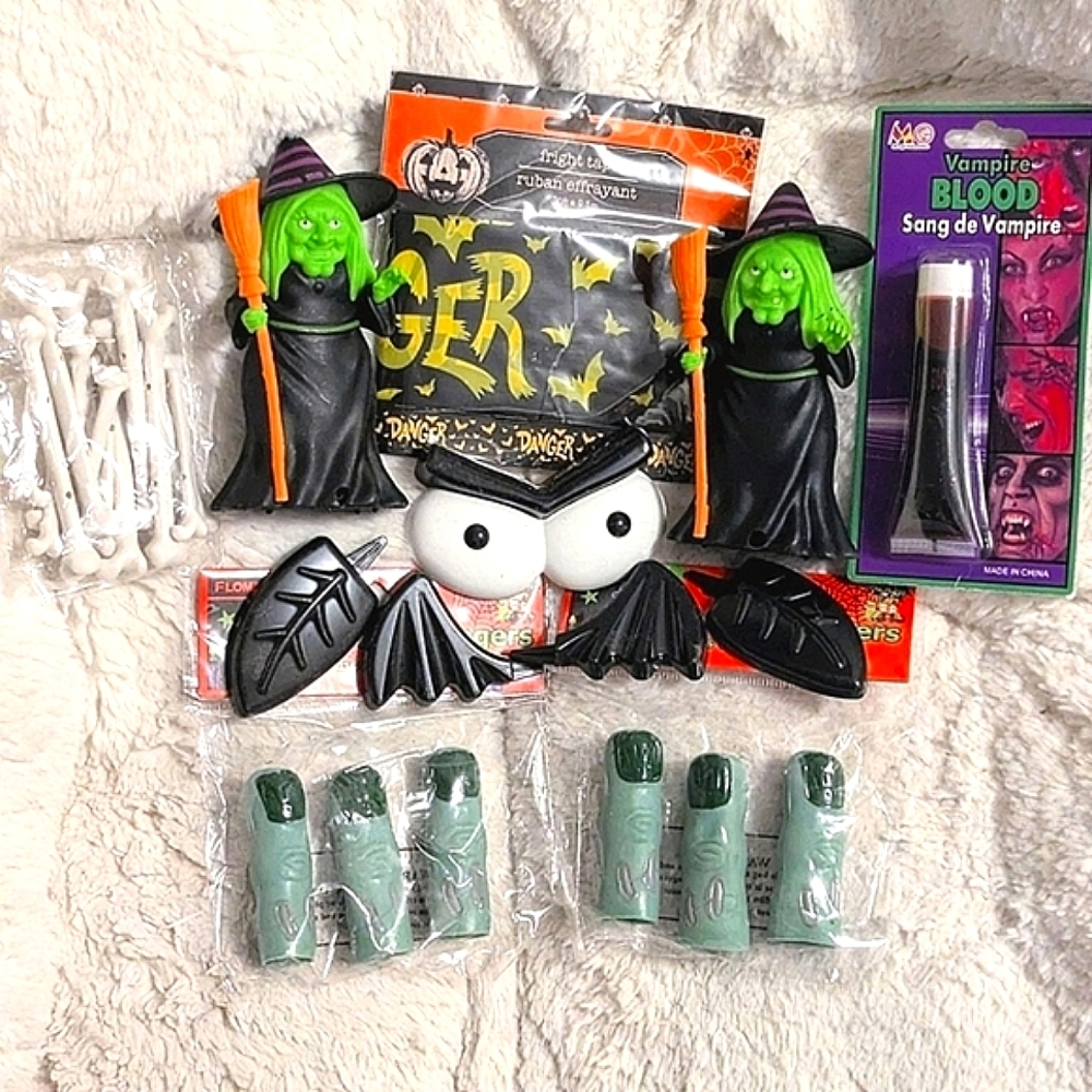 NWT & WOT Halloween Decor Accessories Bundle Witch, Blood, Bones, Bat, Monster